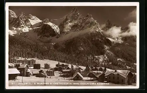 AK San Martino di Castrozza, Ortsansicht mit Rosetta im Winter