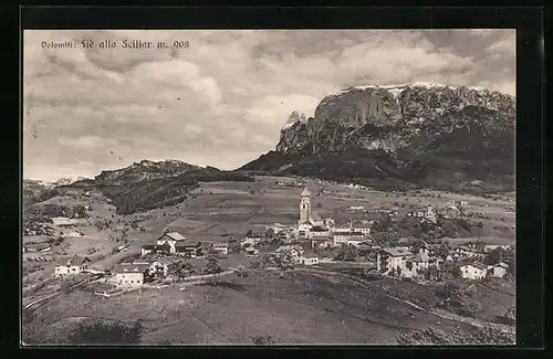 AK Fiè allo Sciliar, Ortsansicht mit Kirche aus der Vogelschau