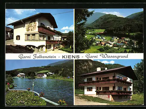 AK Kiens /Pustertal, Hotel Garni Falkenstein und Hotel Garni Wiesengrund, Ortsansicht aus der Vogelschau