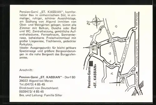 AK Algund bei Meran, Hotel-Pension Garni St. Kassian, Dorf 80