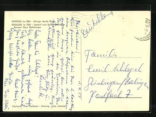 AK Sterzing, Gasthof zum Schwarzen Adler