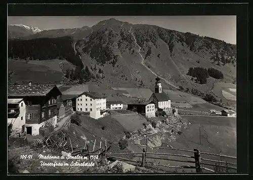 AK Madonna di Senales, Ortsansicht mit Kirche