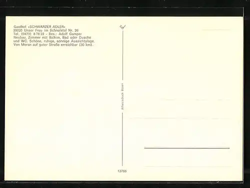 AK Unser Frau im Schnalstal, Gasthof Schwarzer Adler