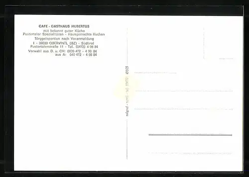 AK Obervintl, Gasthaus-Café Hubertus, Pustertalerstrasse 11