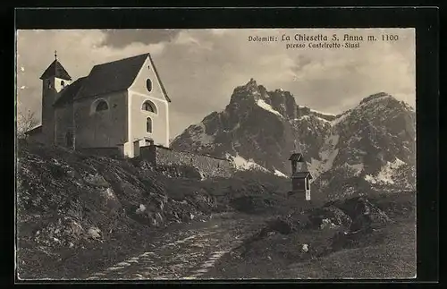 AK Castelrotto, La Chiesetta S. Anna verso le Dolomiti