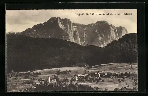 AK Tagusa, Ortsansicht gegen die Dolomiten