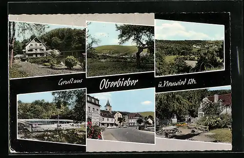 AK Oberbieber, Ortsansicht, Strassenpartie und Schwimmbad