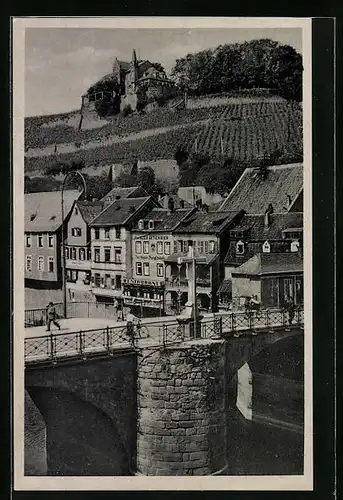 AK Bad Kreuznach, Nahebrücke und Kauzenburg