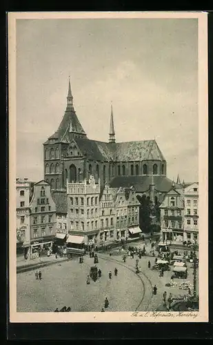 AK Rostock, Marktplatz mit Marienkirche