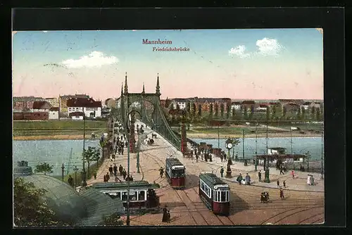 AK Mannheim, Strassenbahn auf der Friedrichsbrücke