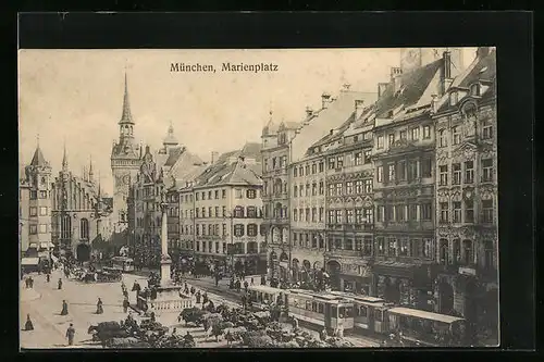 AK München, Strassenbahn auf dem Marienplatz