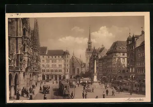 AK München, Marienplatz mit Strassenbahn