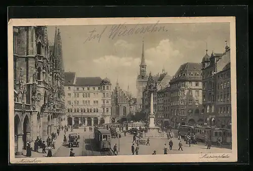 AK München, Strassenbahn auf dem Marienplatz