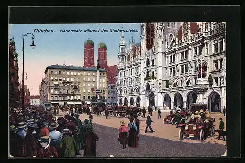 AK München, Marienplatz während des Glockenspiels
