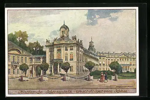 AK Karlsruhe, Schlossplatz, Westlicher Flügel des Schlosses