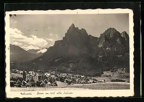 AK Siusi, Ortsansicht und Panorama der Dolomiten