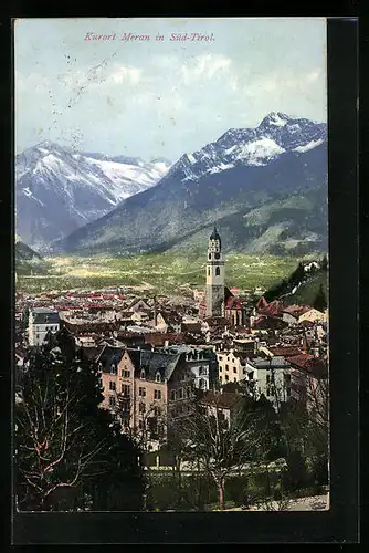 AK Meran, Ortsansicht aus der Vogelschau