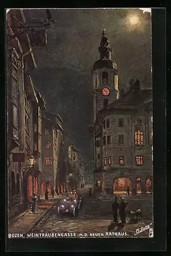 AK Bozen, Weintraubengasse mit dem neuen Rathaus