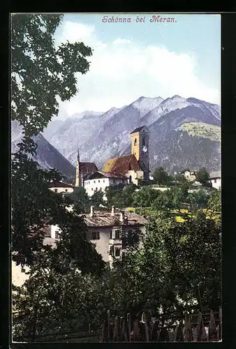 AK Schenna /Meran, Ortsansicht aus der Vogelschau