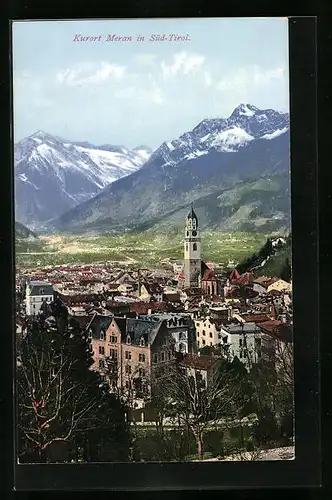 AK Meran, Ortsansicht aus der Vogelschau