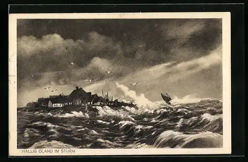 AK Hallig Oland, Hallig im Sturm