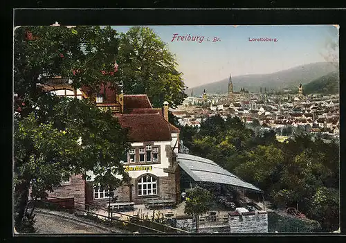 AK Freiburg i. Br., Ortsansicht mit Gasthaus Lorettoberg
