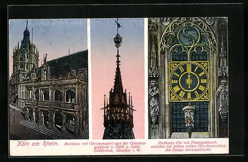 AK Köln, Rathaus mit Glockenspiel, Rathaus-Uhr mit Platzgabbeck
