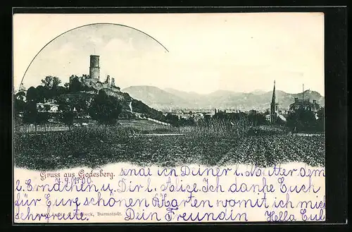 AK Godesberg, Ortsansicht mit Godesburg