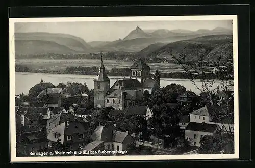 AK Remagen a. Rhein, Ortsansicht aus der Vogelschau, Blick zum Siebengebirge