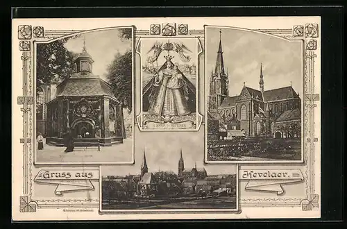 AK Kevelaer, Ortsansicht, Basilika und Gnadenkapelle, Marienbildnis
