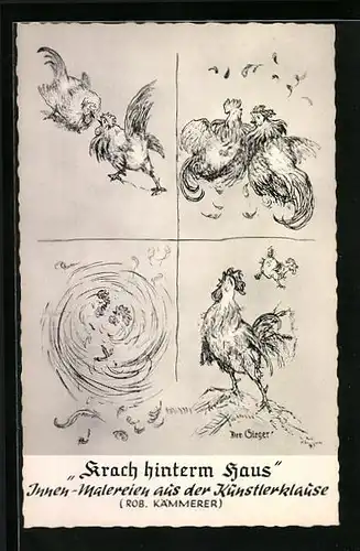 AK Schwalenberg i. Lippe, Restaurant Künstlerklause, Innenmalerei Krach hinterm Haus