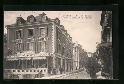 AK Lourdes, Hotel de l'Univers, Arqué-Nicolau, Boulevard de la Grotte