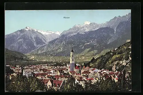 AK Meran, Totale vom Berg aus gesehen