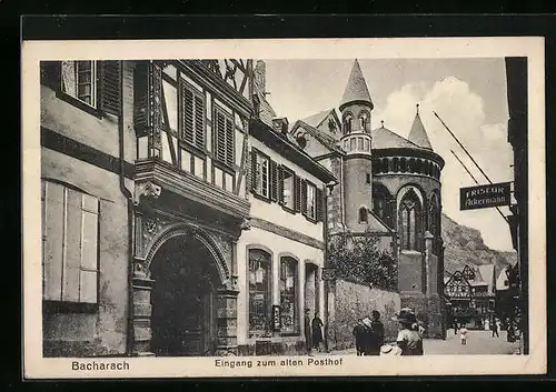 AK Bacharach, Eingang zum alten Posthof, Friseur Ackermann