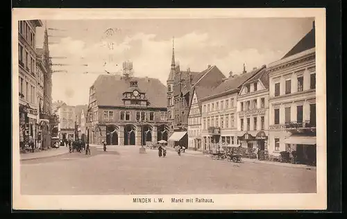 AK Minden i. W., Markt mit Rathaus