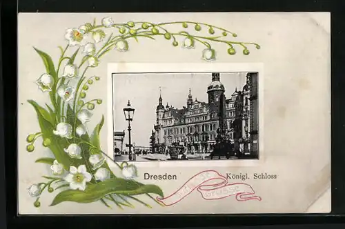 Passepartout-AK Dresden, Partie am Kgl. Schloss, Maiglöckchen