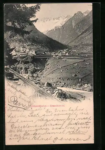AK Goeschenen, Panorama mit Gebirgswand