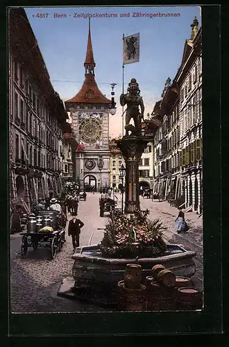 AK Bern, Zeitglockenturm und Zähringerbrunnen