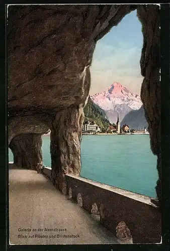 AK Flüelen, Axenstrasse am Vierwaldstättersee und Bristenstock