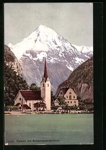 AK Flüelen, Teilansicht mit Kirche und Bristenstock