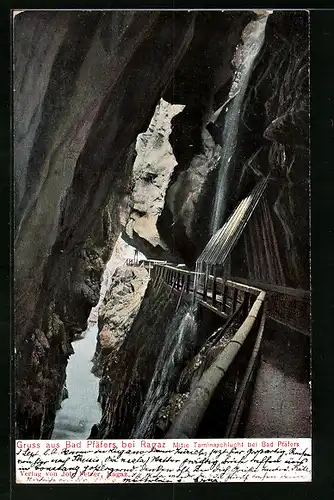 AK Bad Pfäfers, Mitte der Taminaschlucht
