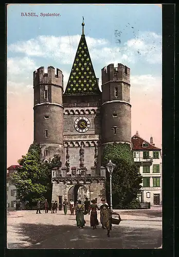 AK Basel, Passanten vor dem Spalentor