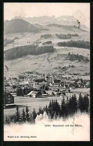 AK Appenzell, Panoramablick auf Stadt und Säntis