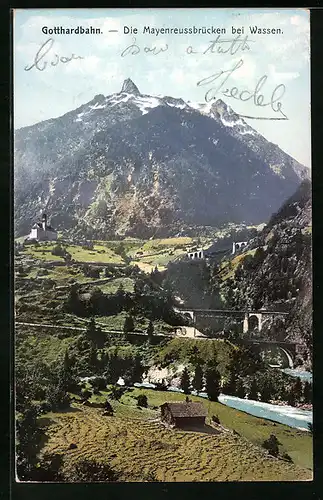 AK Wassen, Panorama mit Mayenreussbrücken