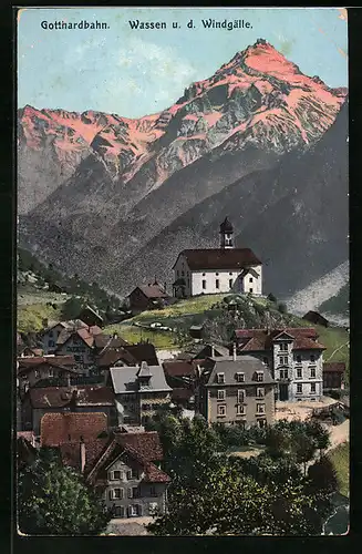 AK Wassen, Teilansicht mit Kirche und Windgälle
