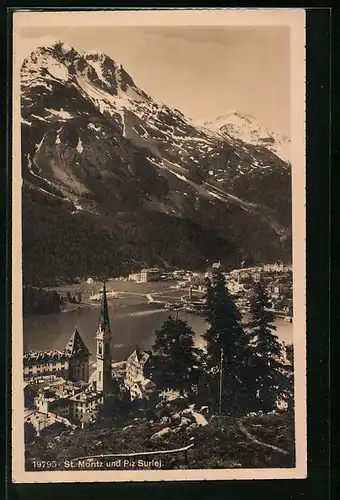 AK St. Moritz, Gesamtansicht mit Piz Surlej