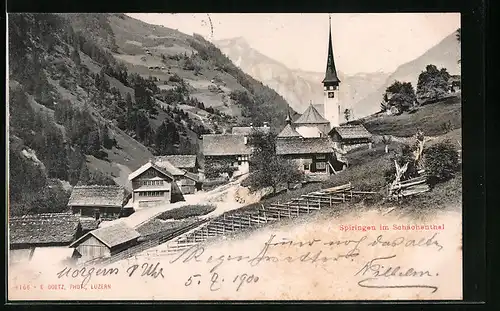 AK Spiringen im Schächenthal, Ortsansicht mit Kirche