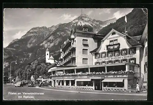 AK Flüelen am Vierwaldstättersee, Hotel Schweizerhof mit Rophaien