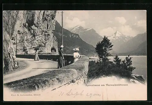 AK Flüelen, Axenstrasse am Vierwaldstättersee