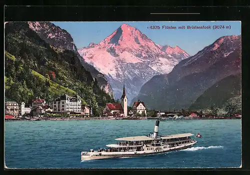 AK Flüelen, Ortsansicht am Vierwaldstättersee mit Bristenstock